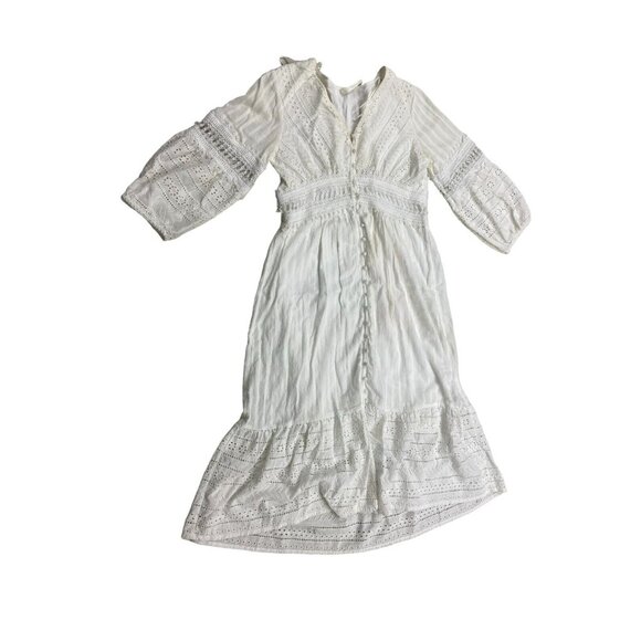 Anthropologie Dresses & Skirts - Anthropologie Boho Lace Ebba Midi Dress Size 6 3/4 Sleeve White Eyelet
